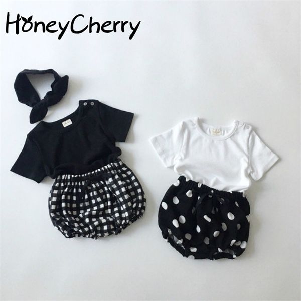 Baby-T-Shirt-Set, Sommeranzug, Rundhalsausschnitt mit halblangen Hosen, Kleidung für Big PP-Brotmädchen (ohne Stirnband) 210702