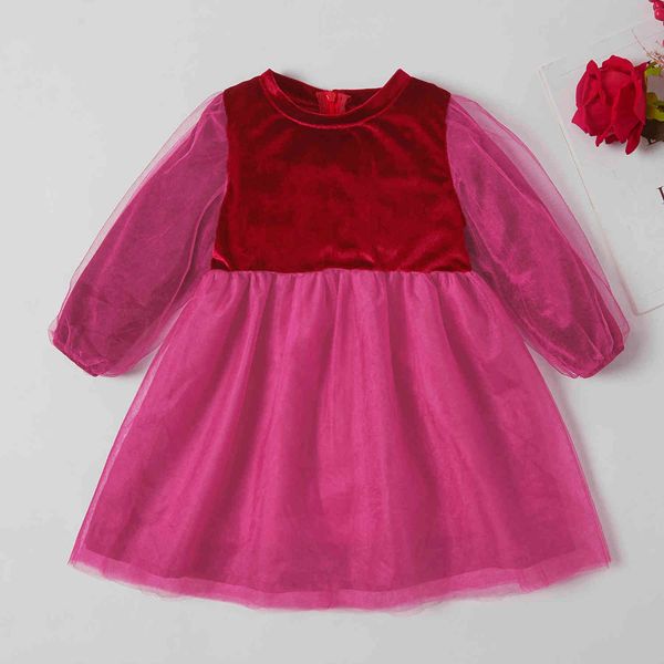 

toddler girl velvet dress 210521, Red;yellow