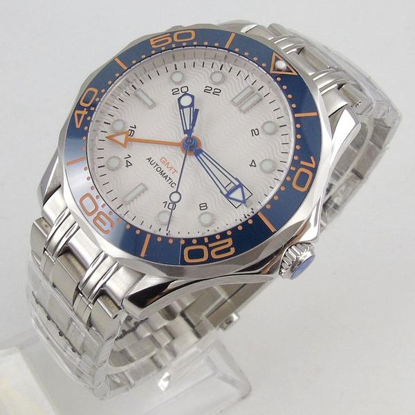 

wristwatches arrival 41mm see through backÂ mechanical men watch sapphire glass date gmt mental band rotating bezel, Slivery;brown