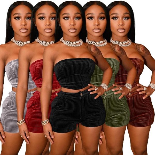 

women's tracksuits two piece set backless tube crop shorts club birthday outfits for women summer festival clothing matching sets, Gray