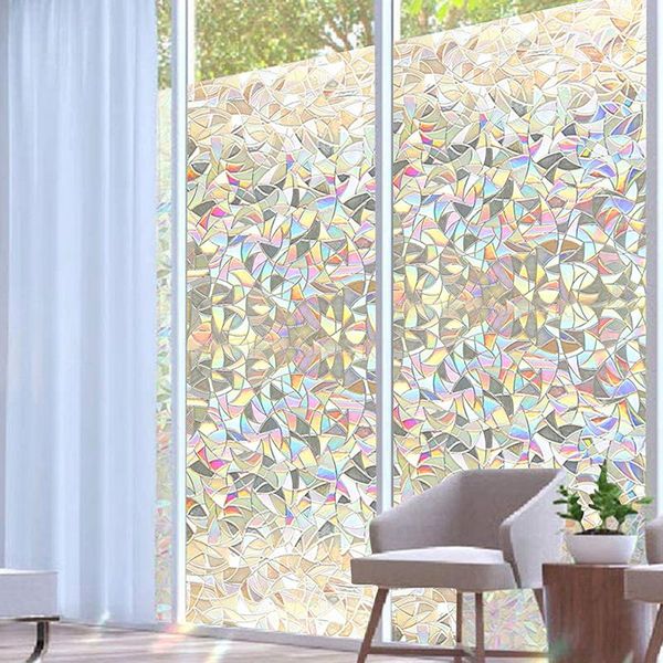 

window stickers 100/200cm anti-uv rainbow effect films decorative privacy film non-adhesive static cling glass sticker for home kitchen