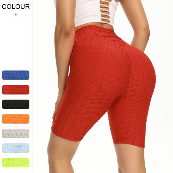 

yoga outfit peach hip high waist slim jacquard bubble sports fitness shorts