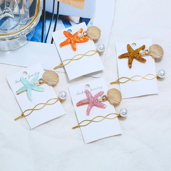 

hair clips & barrettes korean starfish pearl rhinestone hairpin bangs clip ins girl heart shell side women girls jewelry gifts, Golden;silver