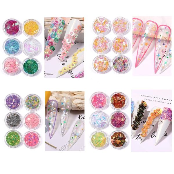 

nail art decorations diy flower star shell sequin nails glitter flakes laser shiny slice dipping powder manicure decoration accessories tool, Silver;gold