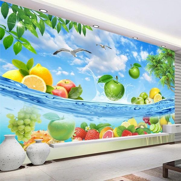 

custom hd fruit seawater fresh summer self adhesive wallpaper 3d mural shop restaurant kitchen backdrop decor waterproof wallpapers