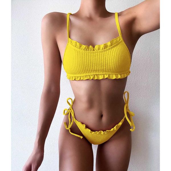 

women's swimwear ruffle bikinis 2021 woman swimsuit female brazilian thong bikini set bandeau women bathing suit summer beach wear, White;black