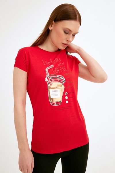 

women's t-shirt red coffee printed t-shirts sport stylish 2021 fashion, White