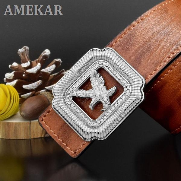 

belts eagle golden buckle belt men cowskin coffee grain retro genuine leather waist strap 3.8 wide q9, Black;brown