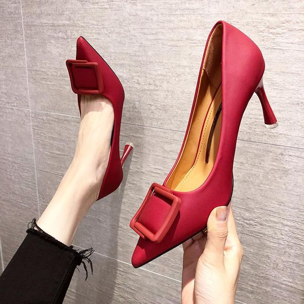 

velvet shoes women high heels stiletto slip on 2021 pumps round toe lace-up sandals ladies all-match shallow mouth dress, Black