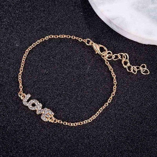 

crystal letter love charm bracelets for women fashion gold silver color thin chain bracelet jewelry gifts, Golden;silver