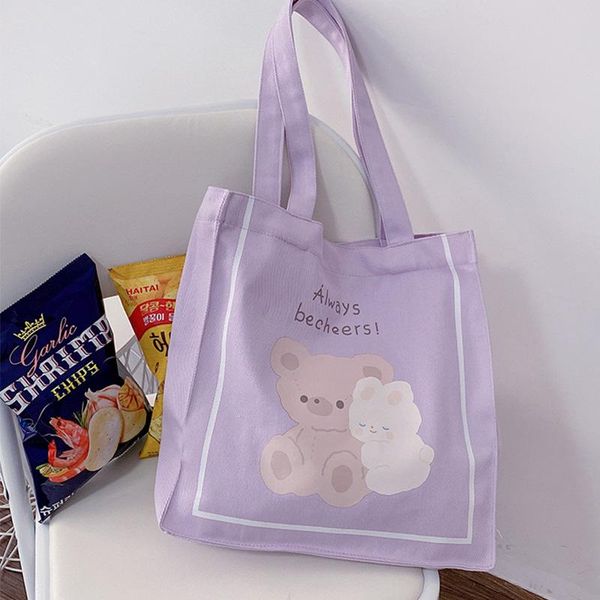 

evening bags canvas totes purses and handbags for women 2021 fashion girls female shopper casual cute cartoon bear shoulder bag