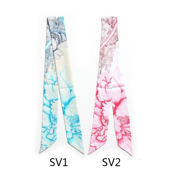 

scarves flower printing red blue oil scarf women silk bag hair skinny design wrist towel foulard femme hijab, Blue;gray