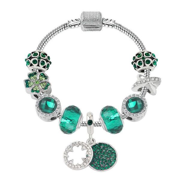 

murano glass charm bracelets four-leaf clover pendant forest diy bracelets for women fit pandora style jewelry, Black