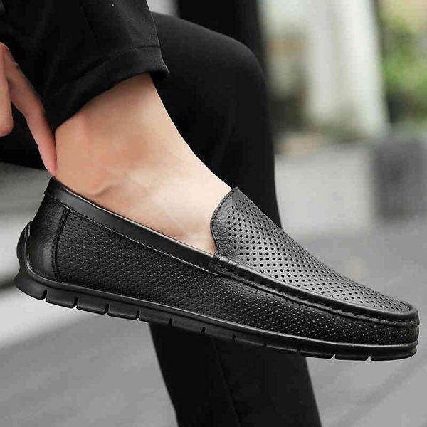 

dress shoes mens shoes genuine leather casual luxury brand designer social slip on hollow out fashion moccasins men loafers 8rzc, Black