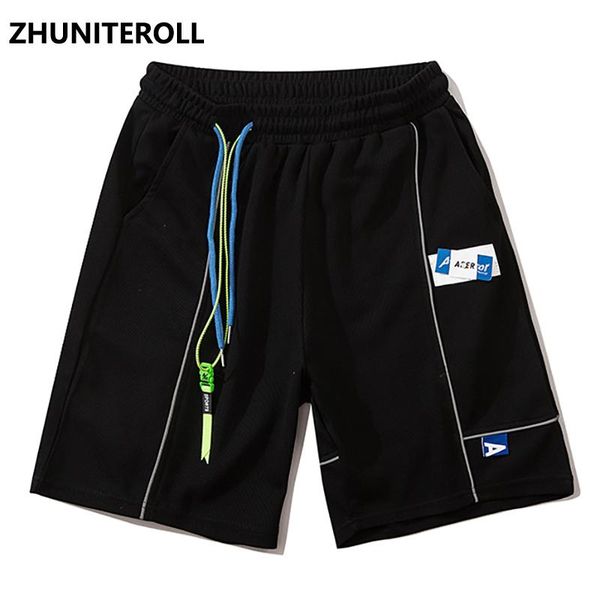 

streetwear ribbon kanji shorts men elastic striped hip hop harajuku jogger summer fashion track short sweatpant men's, White;black