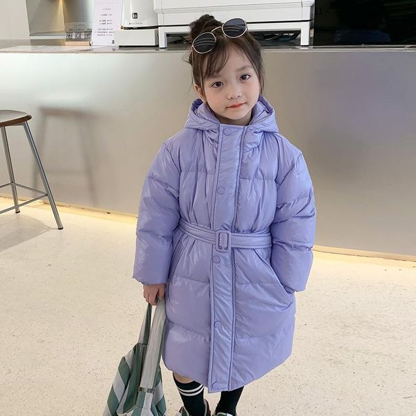 

down coat baby girls long jacket russia australia winter children's mid-length duck fur girls' belt clothing, Blue;gray