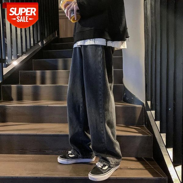 

2021 men's loose straight pants baggy homme wash jeans fashion black/blue color casual biker denim trousers size -2xl #ml0w