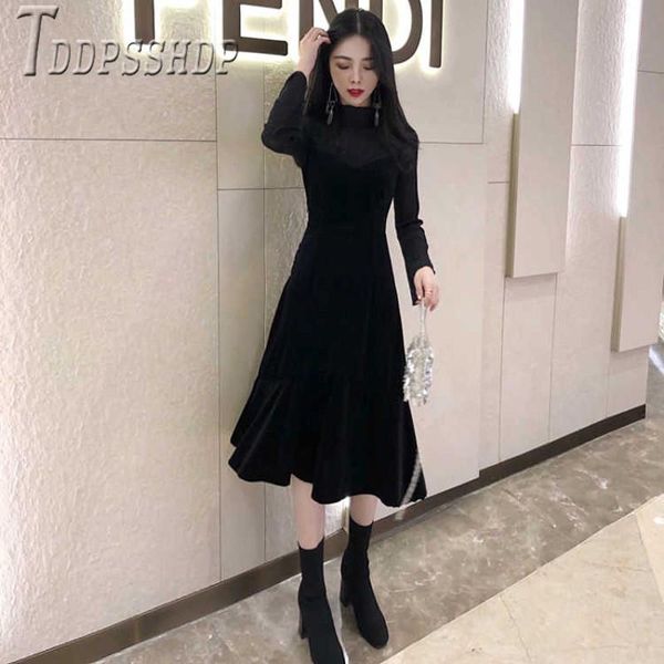 

casual dresses 2021 spring autumn black color women dress lace patchwork flare sleeve female, Black;gray