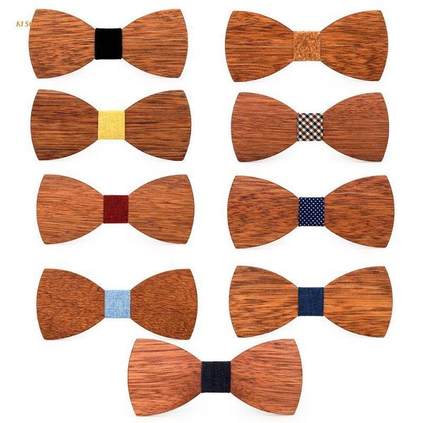 

bow ties men wooden classic business butterfly solid wood tie, Black;gray