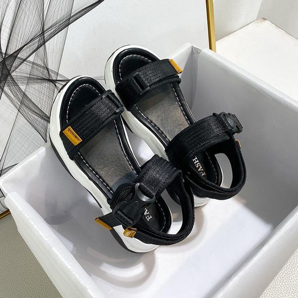 

dress shoes mesh platform sandals women flat summer woman sandale femme 2021 hook loop female breathable, Black
