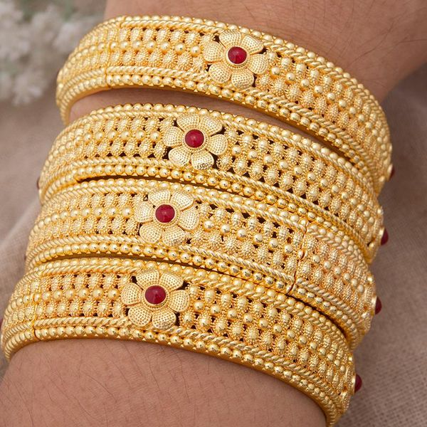 Bangle 4PCS / комплект Золотой цвет для женщин эфиопские браслеты красные роскошные свадьбы Среднее восток Дубай ювелирные изделия африканские подарки
