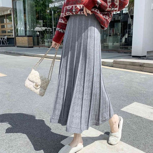 

women skirt shiny one step high waist pleated mid-length skirt autumn and winter female 210524, Black