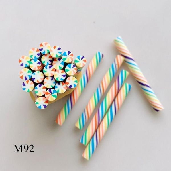 

m-92 100pcs 5mm rainbow candy polymer clay cane fancy nail art decorations, Silver;gold