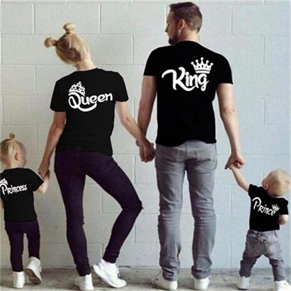 

summer matching family clothes casual solid short sleeve cotton t-shirt king queen couples t shirt crown printed funny 210517, White