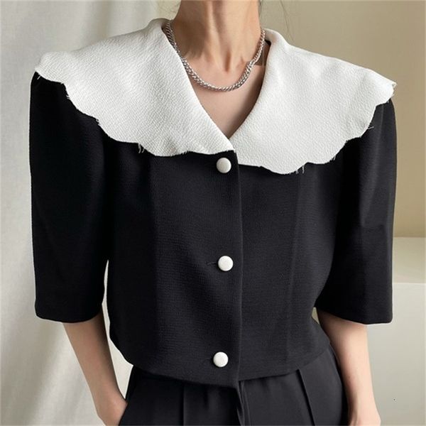 

women's blouses & shirts prom loose elegance chic color-hit peter pan collar sweet girls lady outwear new basic streetwear all-mat, White