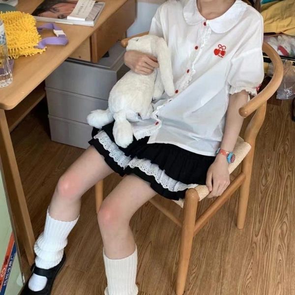 

skirts summer japanese y2k cake skirt kawaii lace mini women harajuku jk college big size ins a-line high ball gown waist, Black