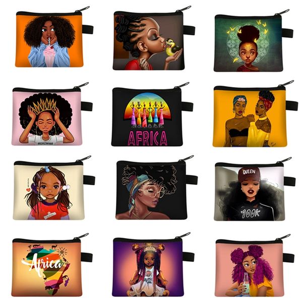 

afro girls zipper pouch coin purses credit card holder new luxurys designers bags women key holder pocket clutch pouch kids wallets e123001, White