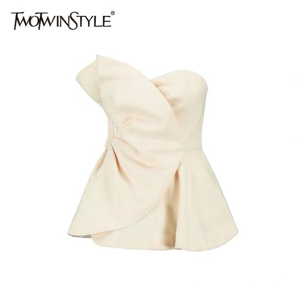 

solid strapless short vests for women slash neck sleeveless ruched slim casual tank female summer fashion 210524, White