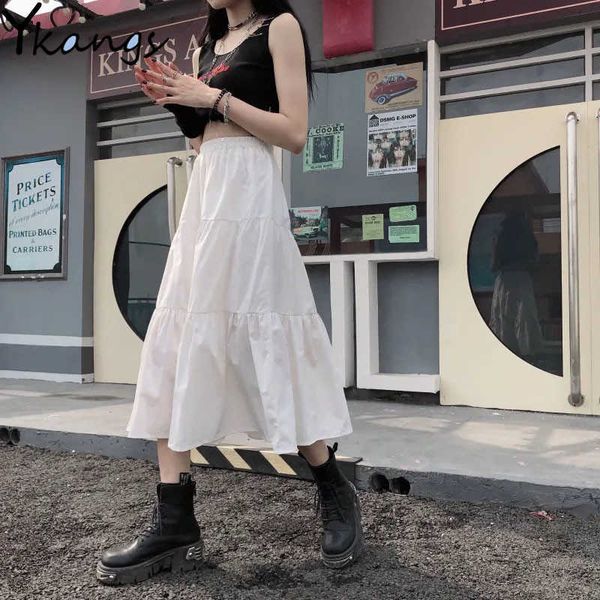 

gothic vintage high waisted skirt women spring summer teens school girls frill pleated ruffles patchwork long midi black skirts 210619
