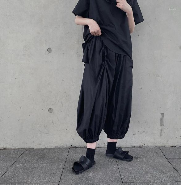 

yamamoto dark, summertime niche designer wide leg drawstring culottes pants women's & capris, Black;white
