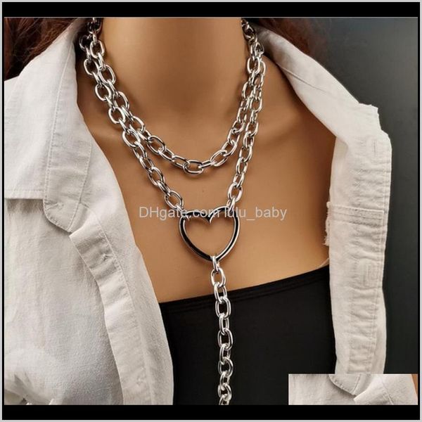 

pendant necklaces & pendants drop delivery 2021 jewelry punk exaggerated long ring multi-layer personalized thick chain peach heart hip hop, Silver