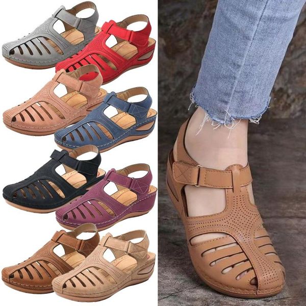 

sandals summer women sandal soft leather closed toe vintage anti-slip for high-quality shoes chaussure femme, Black
