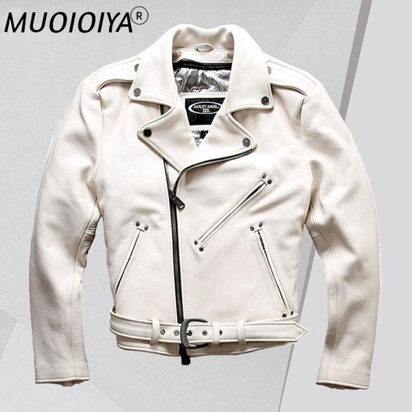 

men's leather & faux motorcycle lapel diagonal zipper cowhide jacket men's first layer pure white fashion coat men, Black