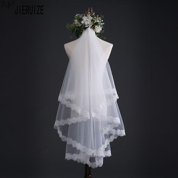 

bridal veils jieruize voile mariage short white two layer lace edge bride wedding accessories, Black