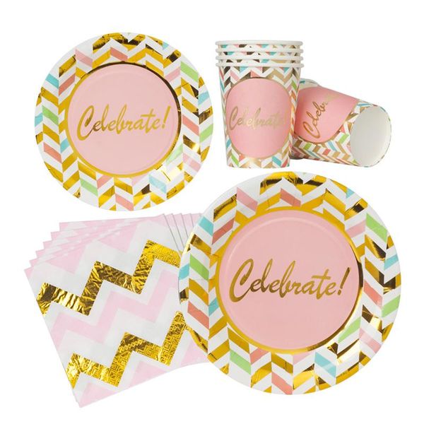 

disposable dinnerware party supplies cutlery theme pink bronzed tableware props plate paper cup tissue