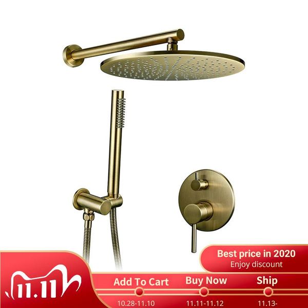 

8/10/12 inch solid brass shower set bathroom round head faucet luxury gold handshower diverter mixer golden handheld spray sets