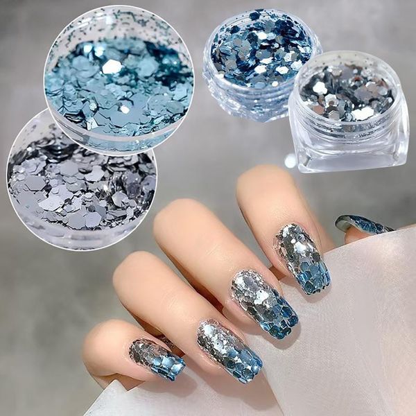 

nail glitter 2 colors art sequins blue sea multi-size mixed silver accessories, Silver;gold