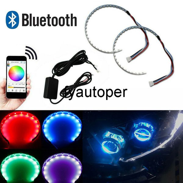 

2pcs wireless rgb multi color led lights strip halo ring headlights car light decoration app remote universal car accessories