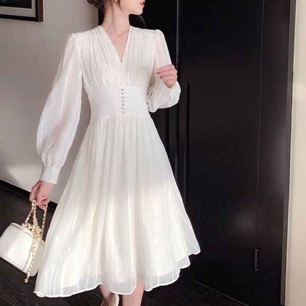 

casual dresses slim chic chiffon korean dress women's clothing autumn 2021 elegant midi women french fairy party, Black;gray