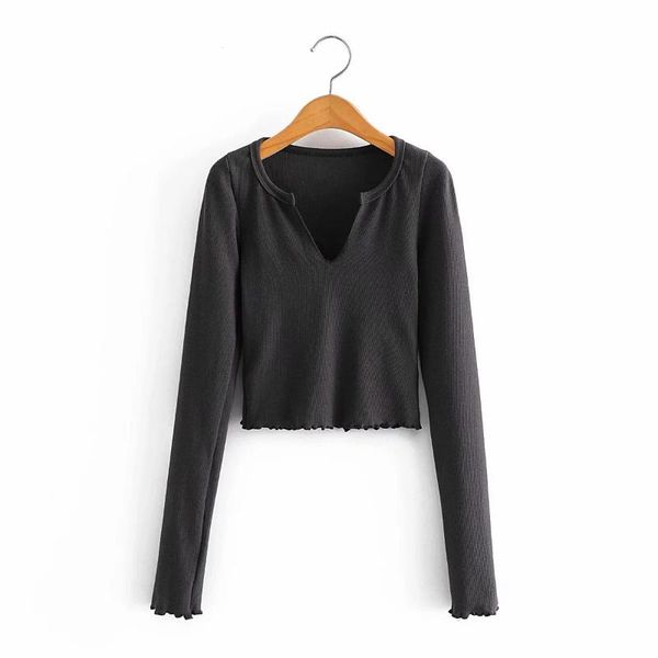 

women's t-shirt 2021 women knit cropped v-neck fashion casual chic lady slim-fit woman knitted, White