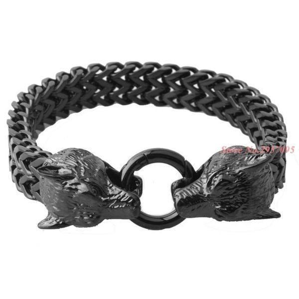 

link, chain 316l stainless steel wolf head biker gothic motorcycle link bracelet men gifts jewelry for friends 89g 8.66'', Black