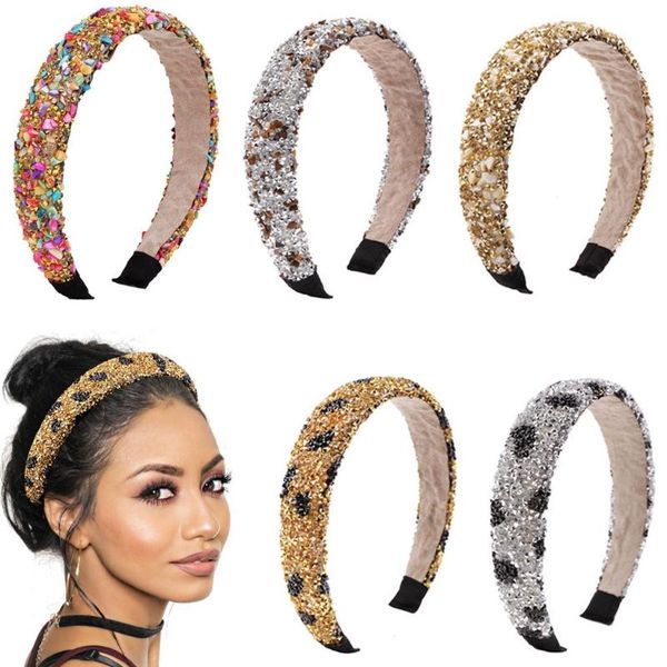 

hair clips & barrettes baroque style vintage thin sponge padded headband leopard pattern glitter crystal beaded hoop wide-brimmed prom party, Golden;silver