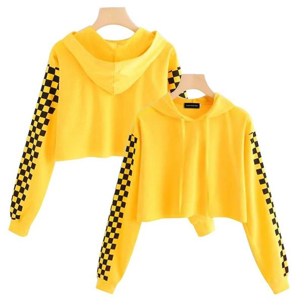 

women's hoodies & sweatshirts women streetwear black plaid hoodie woman fashion short clothes moletom yellow pullover autumn harajuku