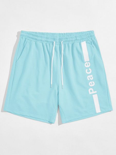 

men letter graphic drawstring track shorts v6si#, Black