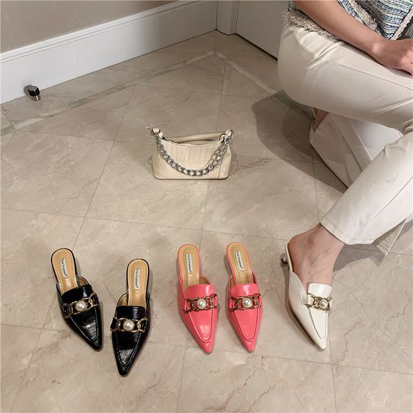 

fashion ladies sandals slides thin low heels elegant flip flops thin low heels slip on outdoor casual slides party pumps shoes 210513, Black