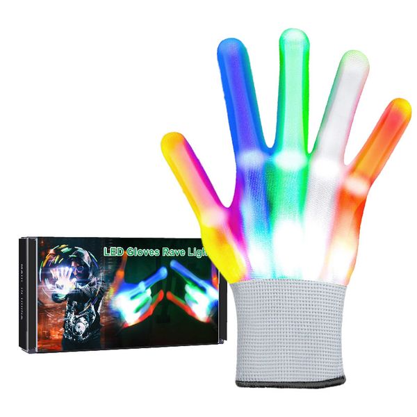 Guanti LED Guanti al neon Glowing Halloween Party Light Puntelli Luminosi lampeggianti Guanti con teschio Costume di scena Forniture natalizie